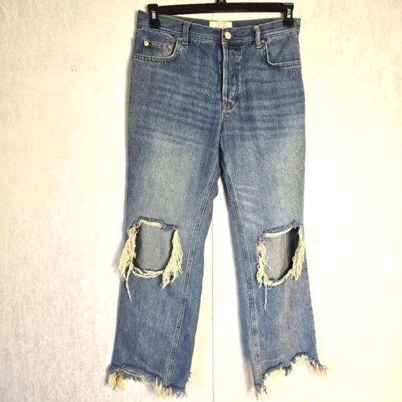 Free People We The Free Women's Jeans 27 Maggie Mid Rise Loose Straight Cropped - Picture 1 of 9